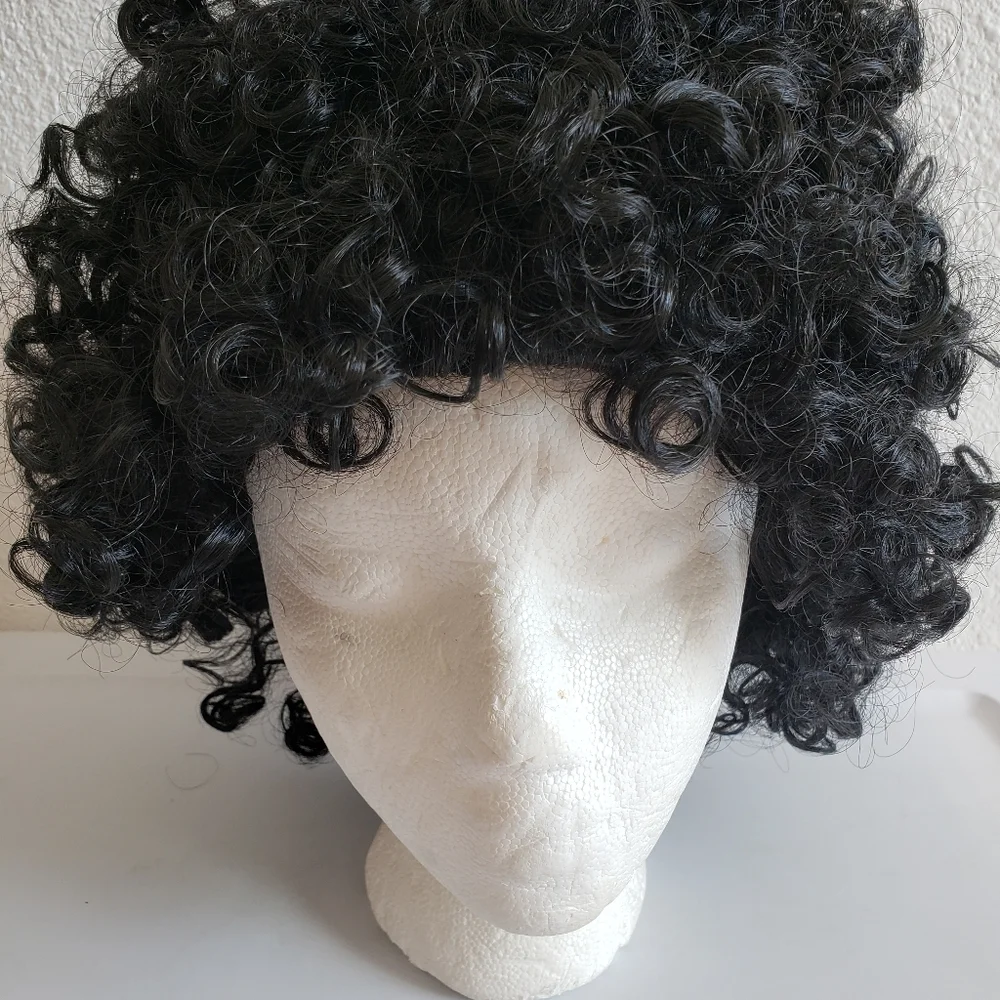 NWT Black Curly Wig Disco Afro Costume One Size Halloween